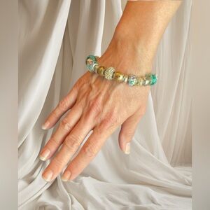 PANDORA Bracelet Snake Sterling Silver .925 Murano Beads Silver Pink Charms NWOT